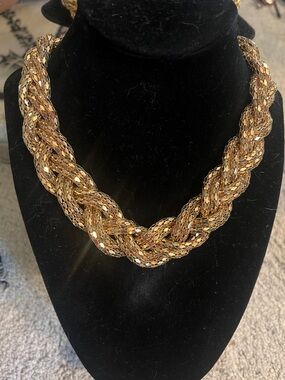 Express Braided Mesh Gold Tone Necklace Big and Chunky